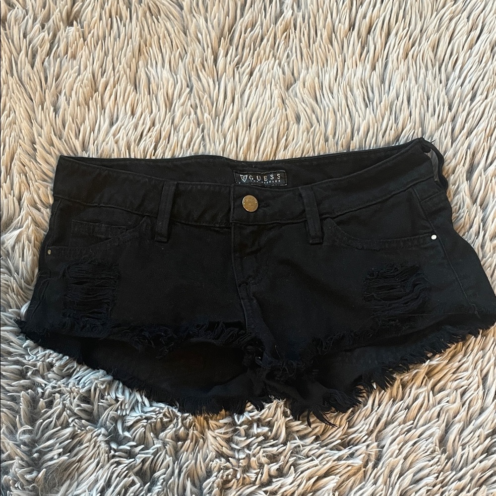 Guess Black Distressed Denim Cutoff Shorts